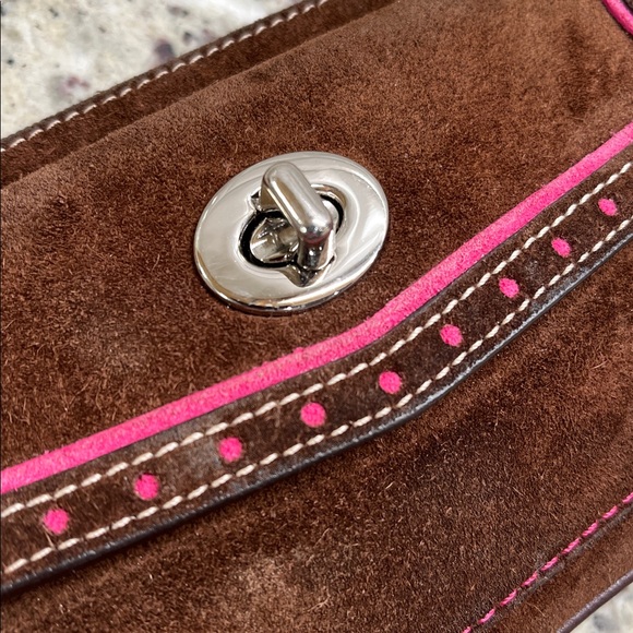 Coach Brown Suede Wristlet with Turn Lock EUC